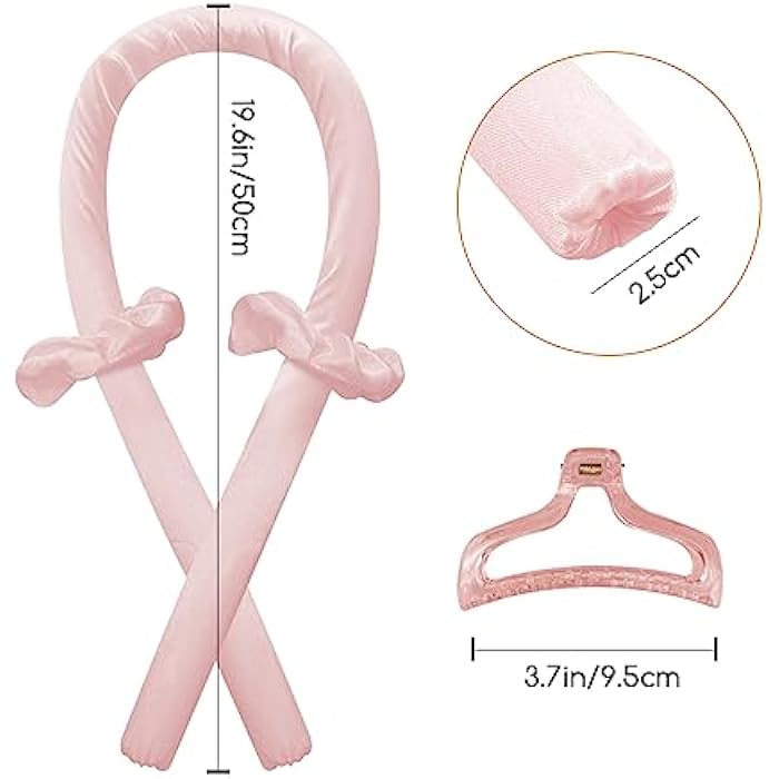 Jsdoin Heatless Curlers Headband -Heatless Curling Rod Headbands, Satin set overnight hair no heat curling, Wave Roller curler, Styling Tools for Long Medium Hair, Pink, Pack of 1 - Image 5